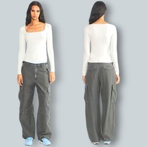 Aritzia Tna Home Stretch Square neck Longsleeve Ribbed Knit Light Grey